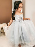 A-Line/Princess Tulle Sequin Spaghetti Straps Sleeveless Tea-Length Flower Girl Dresses TPP0007485