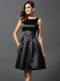 A-Line/Princess Scoop Sleeveless Short Satin Bridesmaid Dresses TPP0005459