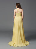 A-Line/Princess One-Shoulder Rhinestone Sleeveless Long Chiffon Plus Size Dresses TPP0003729