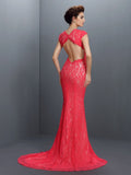 Trumpet/Mermaid V-neck Lace Sleeveless Long Lace Dresses TPP0009241