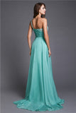 A-Line/Princess One-Shoulder Beading Sleeveless Long Chiffon Dresses TPP0004487