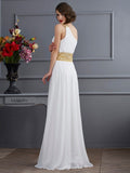 A-Line/Princess One-Shoulder Sleeveless Ruched Long Chiffon Dresses TPP0002590