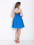 A-Line/Princess High Neck Beading Sleeveless Short Satin Dresses TPP0003768