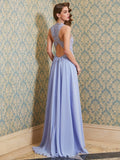 A-Line/Princess Scoop Sleeveless Floor-Length Applique Chiffon Dresses TPP0002687