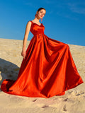 A-Line/Princess Sleeveless Satin V-neck Ruffles Sweep/Brush Train Dresses TPP0004703