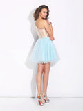 A-Line/Princess One-Shoulder Beading Long Sleeves Short Elastic Woven Satin Dresses TPP0008613