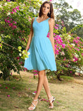 A-Line/Princess Straps Ruched Sleeveless Short Chiffon Bridesmaid Dresses TPP0005032