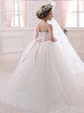 Ball Gown Sleeveless Spaghetti Straps Sash/Ribbon/Belt Floor-Length Tulle Flower Girl Dresses TPP0007672