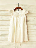 A-line/Princess Scoop Short Sleeves Lace Tea-Length Chiffon Flower Girl Dresses TPP0007794