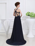 A-Line/Princess Beading V-neck Sleeveless Long Chiffon Dresses TPP0003626