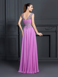 A-Line/Princess Straps Beading Sleeveless Long Chiffon Dresses TPP0002537