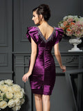 Sheath/Column V-neck Beading Sleeveless Short Elastic Woven Satin Mother of the Bride Dresses TPP0007381