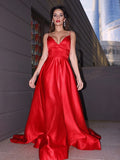 A-Line/Princess Satin Ruffles V-neck Sleeveless Sweep/Brush Train Dresses TPP0001686