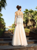 Trumpet/Mermaid Strapless Beading Sleeveless Long Satin Dresses