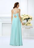 A-Line/Princess Spaghetti Straps Pleats Sleeveless Long Chiffon Dresses TPP0003823