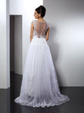 A-Line/Princess Straps Applique Sleeveless Long Lace Wedding Dresses TPP0006277