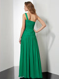 A-Line/Princess One-Shoulder Sleeveless Pleats Long Chiffon Dresses TPP0004618