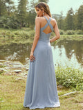 A-Line/Princess Chiffon Ruched Halter Sleeveless Sweep/Brush Train Bridesmaid Dresses TPP0005877