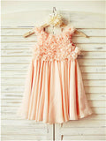 A-line/Princess Straps Sleeveless Ruched Tea-Length Chiffon Flower Girl Dresses TPP0007825