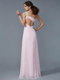 A-Line/Princess One-Shoulder Applique Sleeveless Beading Long Chiffon Dresses TPP0003109