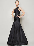 A-Line/Princess One-Shoulder Sleeveless Pleats Long Taffeta Bridesmaid Dresses TPP0005085