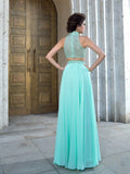 A-Line/Princess High Neck Beading Sleeveless Long Chiffon Two Piece Dresses TPP0003068