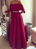 A-Line/Princess Sleeveless Off-the-Shoulder Floor-Length Sash/Ribbon/Belt Satin Dresses