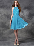 A-line/Princess Halter Lace Sleeveless Short Chiffon Bridesmaid Dresses TPP0005310