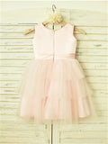 A-line/Princess Scoop Sleeveless Hand-made Flower Tea-Length Tulle Flower Girl Dresses TPP0007848