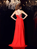 A-Line/Princess One-Shoulder Beading Sleeveless Long Chiffon Dresses TPP0003697