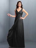 A-Line/Princess Straps Pleats Sleeveless Long Chiffon Bridesmaid Dresses TPP0002855