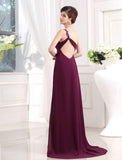 A-Line/Princess Beading One-shoulder Sweetheart Sleeveless Chiffon Long Dresses TPP0004478