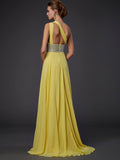 A-Line/Princess One-Shoulder Sleeveless Beading Long Chiffon Dresses TPP0002417