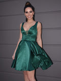 A-Line/Princess Satin V-neck Ruffles Sleeveless Short/Mini Homecoming Dresses TPP0004744