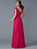 A-Line/Princess Beading V-neck Short Sleeves Long Chiffon Dresses TPP0003961