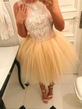 A-Line/Princess Sleeveless Bateau Tulle Applique Short/Mini Dresses TPP0008870