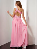 A-Line/Princess One-Shoulder Sleeveless Beading Long Chiffon Dresses TPP0003939