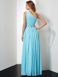 A-Line/Princess One-Shoulder Beading Sleeveless Long Chiffon Dresses TPP0003867