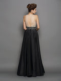 A-Line/Princess High Neck Sequin Sleeveless Long Taffeta Dresses TPP0003251