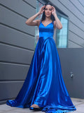 A-Line/Princess Silk like Satin Ruffles V-neck Sleeveless Sweep/Brush Train Dresses TPP0001680