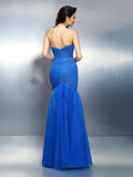 Trumpet/Mermaid Sweetheart Rhinestone Sleeveless Long Satin Dresses TPP0004232