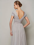 A-Line/Princess V-neck Short Sleeves Long Chiffon Mother of the Bride Dresses TPP0007086