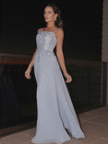 A-Line/Princess Chiffon Applique Square Sleeveless Floor-Length Dresses TPP0004743