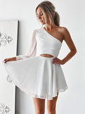 A-Line/Princess Chiffon One-Shoulder Long Sleeves Ruffles Short/Mini Dresses TPP0008757