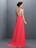 A-Line/Princess Halter Beading Sleeveless Long Chiffon Dresses TPP0004476