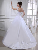 Ball Gown Beading Sleeveless Straps Long Satin Wedding Dresses TPP0006848