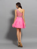 A-Line/Princess One-Shoulder Ruffles Sleeveless Short Organza Cocktail Dresses TPP0008747