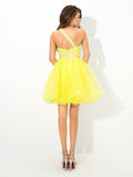 A-Line/Princess One-Shoulder Beading Sleeveless Short Net Cocktail Dresses TPP0008873