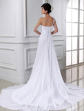 A-Line/Princess Beading One-shoulder Sleeveless Long Chiffon Wedding Dresses TPP0006799