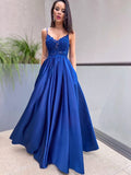 A-Line/Princess Applique Spaghetti Straps Satin Sleeveless Floor-Length Dresses TPP0001645